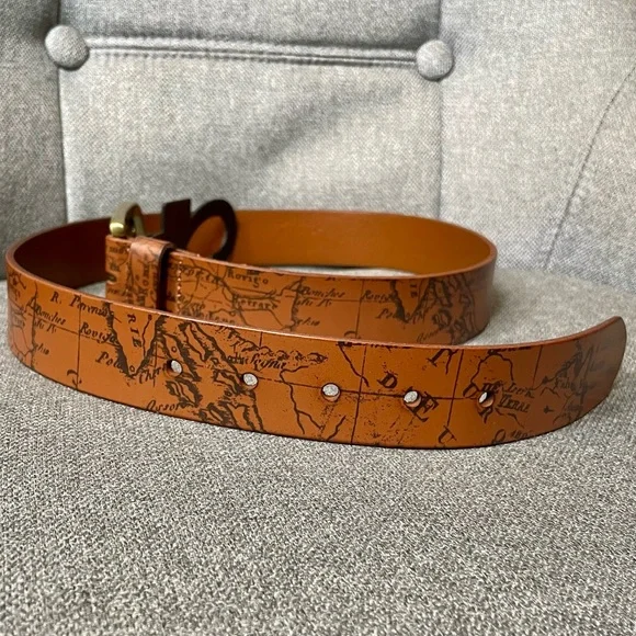 Patricia Nash 100% Leather Vietri Signature Map Belt w/ Brushed Brass Buckle NWT - Picture 4 of 6